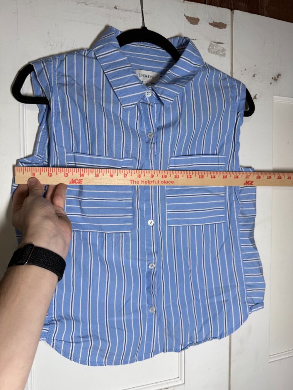 EVEREVE Ella Stripe Mix Top Sleeveless Button Front Blue and White Size Small - Picture 5 of 7